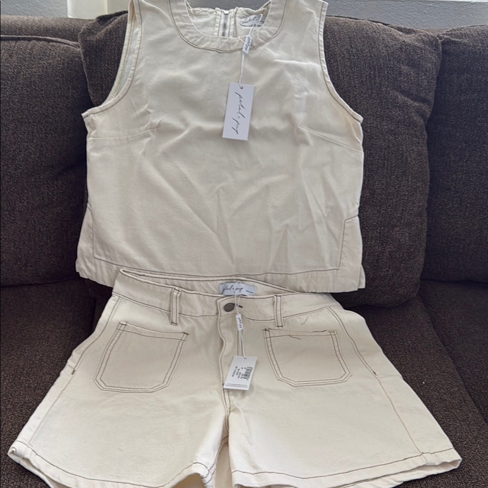 Cream Sleeveless Top and Shorts Set
